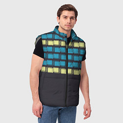 Мужской жилет Голубые и мятные квадраты на темном, цвет: 3D-светло-серый — фото 2