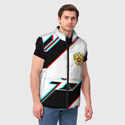 Мужской жилет Россия спортивная геометрия глитч, цвет: 3D-черный — фото 2