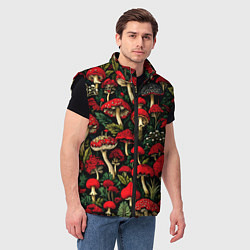 Мужской жилет Лесные красные грибы мухоморы - паттерн, цвет: 3D-черный — фото 2