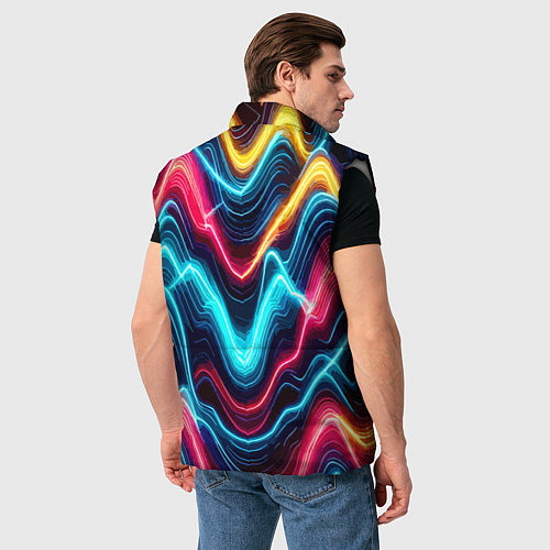 Мужской жилет Хаотичные неоновые полосы - абстракция / 3D-Светло-серый – фото 4
