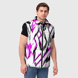 Мужской жилет Чёрно-розовые агрессивные полосы на белом фоне, цвет: 3D-черный — фото 2
