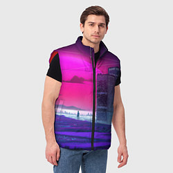 Мужской жилет Synthwave неоновый город, цвет: 3D-красный — фото 2
