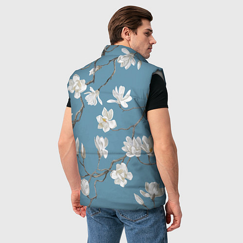 Мужской жилет Цветы акварелью ветки магнолии / 3D-Светло-серый – фото 4