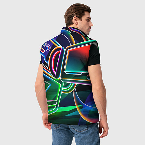 Мужской жилет Неоновая психоделика геймер / 3D-Светло-серый – фото 4