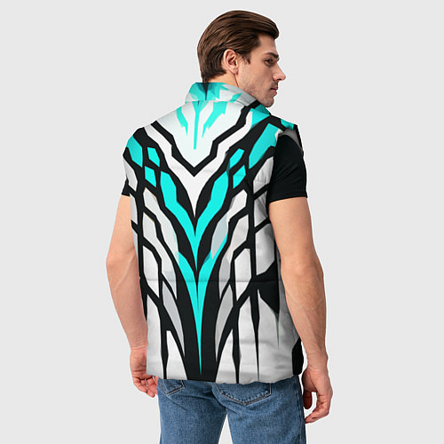 Мужской жилет Агрессивные чёрно-голубые полосы на белом фоне / 3D-Светло-серый – фото 4