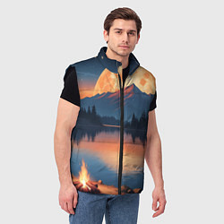 Мужской жилет Костер на берегу озера, цвет: 3D-черный — фото 2