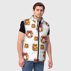 Мужской жилет Много новогодних пончиков и подарков с бантиком и, цвет: 3D-черный — фото 2