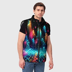 Мужской жилет Neon fantastic metropolis - vaporwave, цвет: 3D-светло-серый — фото 2