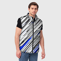 Мужской жилет Диагональные чёрно-синие полосы на белом фоне, цвет: 3D-черный — фото 2
