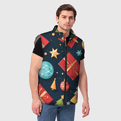 Мужской жилет Новогодние подарки и шарики, цвет: 3D-светло-серый — фото 2