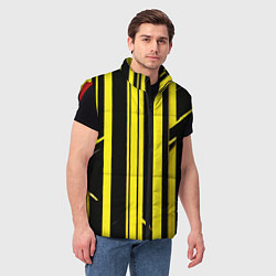 Мужской жилет Толстые жёлтые полосы на чёрном фоне, цвет: 3D-красный — фото 2
