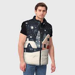 Мужской жилет Новогодняя ночь и розовый домик, цвет: 3D-черный — фото 2
