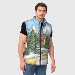 Мужской жилет Новогодний пейзаж, цвет: 3D-черный — фото 2