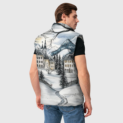 Мужской жилет Заснеженный старый город / 3D-Светло-серый – фото 4