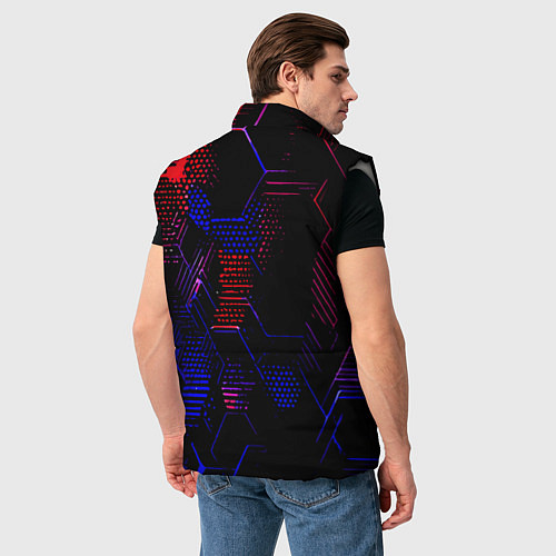 Мужской жилет Красно-синие точки и линии на чёрном фоне / 3D-Светло-серый – фото 4