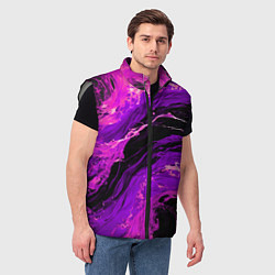 Мужской жилет Фиолетовые брызги на чёрном фоне, цвет: 3D-светло-серый — фото 2