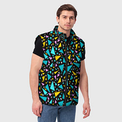 Мужской жилет Разноцветные яркие треугольники на черном, цвет: 3D-черный — фото 2