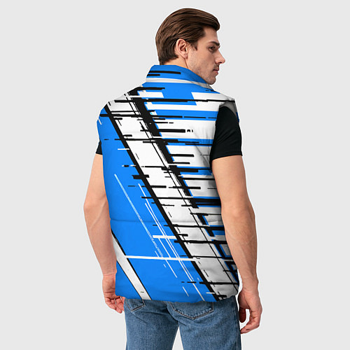 Мужской жилет Чёрно-белые глитч полосы на синем фоне / 3D-Светло-серый – фото 4