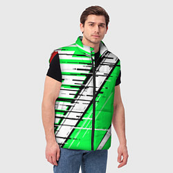 Мужской жилет Чёрно-белые глитч полосы на зелёном фоне, цвет: 3D-красный — фото 2