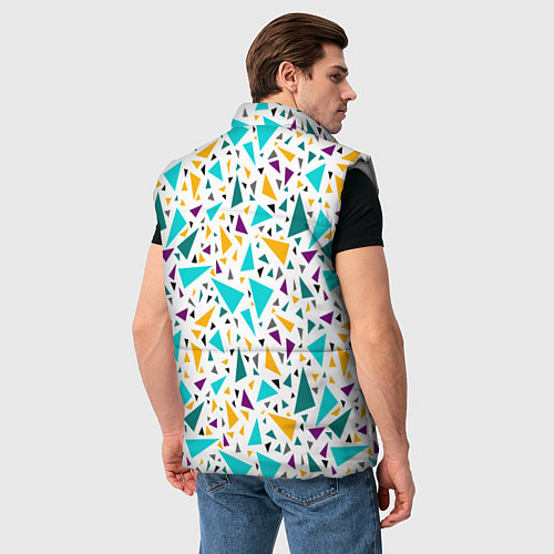 Мужской жилет Бирюзовые желтые треугольники на белом / 3D-Светло-серый – фото 4
