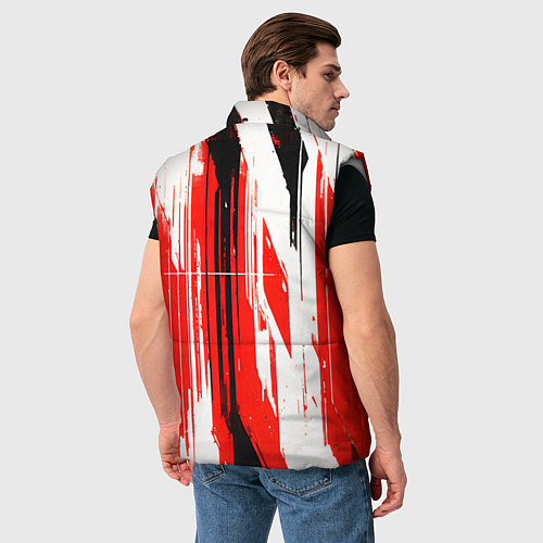 Мужской жилет Вертикальные чёрно-белые линии на красном фоне / 3D-Светло-серый – фото 4