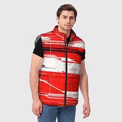 Мужской жилет Горизонтальные чёрно-белые линии на красном фоне, цвет: 3D-светло-серый — фото 2