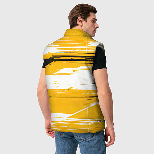 Мужской жилет Горизонтальные чёрно-белые линии на жёлтом фоне / 3D-Светло-серый – фото 4