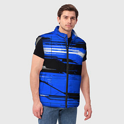 Мужской жилет Горизонтальные чёрно-белые линии на синем фоне, цвет: 3D-светло-серый — фото 2