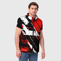 Мужской жилет Diagonal black and white stripes on a red backgrou, цвет: 3D-черный — фото 2