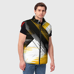 Мужской жилет Диагональные жёлто-чёрные линии на белом фоне, цвет: 3D-красный — фото 2