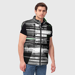 Мужской жилет Горизонтальные чёрные линии на бело-зелёном фоне, цвет: 3D-светло-серый — фото 2