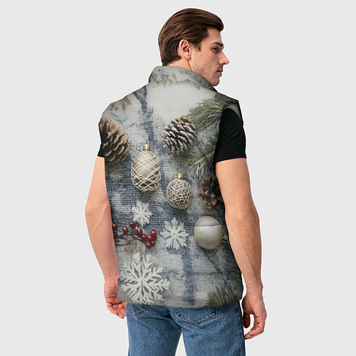 Мужской жилет Новогодние игрушки и шишки / 3D-Светло-серый – фото 4