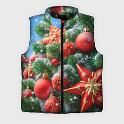 Мужской жилет Красные шары и звезда новогодняя, цвет: 3D-черный