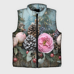 Мужской жилет Новогодние цветы и шишки, цвет: 3D-светло-серый