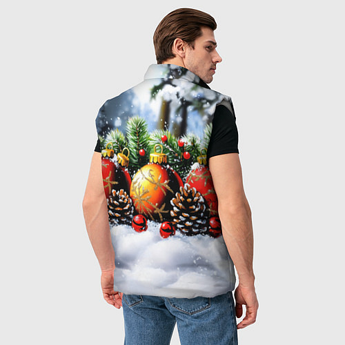 Мужской жилет Красные и желтый новогодние шары / 3D-Светло-серый – фото 4