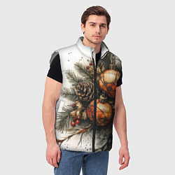 Мужской жилет Новогодние игрушки и шишки, цвет: 3D-светло-серый — фото 2