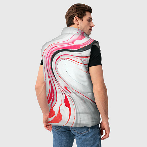 Мужской жилет Волнистые чёрно-красные линии на белом фоне / 3D-Светло-серый – фото 4