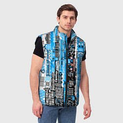 Мужской жилет Киберпанк паттерн синий, цвет: 3D-черный — фото 2
