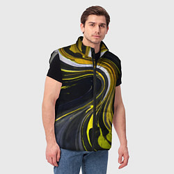 Мужской жилет Волнистые бело-жёлтые линии на чёрном фоне, цвет: 3D-светло-серый — фото 2
