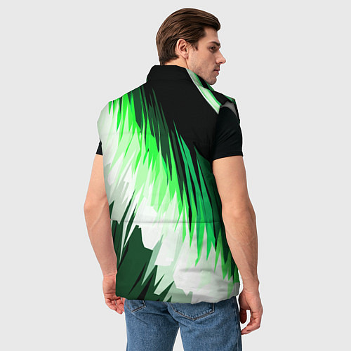 Мужской жилет Зелёно-белая абстракция на чёрном фоне / 3D-Светло-серый – фото 4