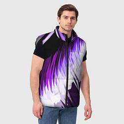 Мужской жилет Бело-фиолетовые острые полосы на чёрном фоне, цвет: 3D-светло-серый — фото 2