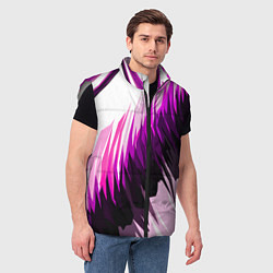 Мужской жилет Чёрно-розовые острые полосы на белом фоне, цвет: 3D-светло-серый — фото 2