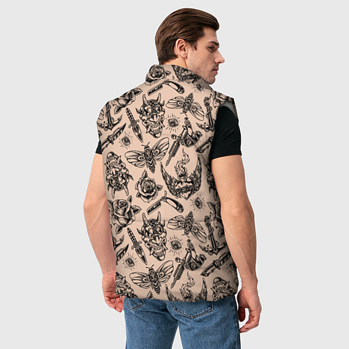 Мужской жилет Татуировка с цикадой и демоном Они - паттерн / 3D-Светло-серый – фото 4