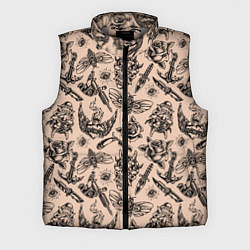 Мужской жилет Татуировка с цикадой и демоном Они - паттерн, цвет: 3D-светло-серый