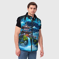 Мужской жилет Водопад и горы Японии, цвет: 3D-черный — фото 2