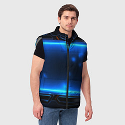 Мужской жилет Синяя неоновая атмосфера, цвет: 3D-светло-серый — фото 2