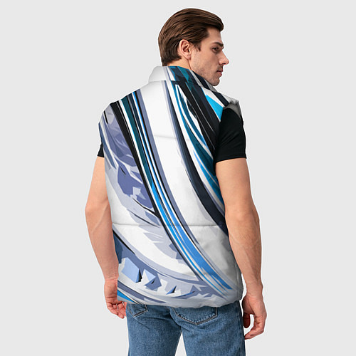 Мужской жилет Волнистая бело-синяя абстракция / 3D-Светло-серый – фото 4