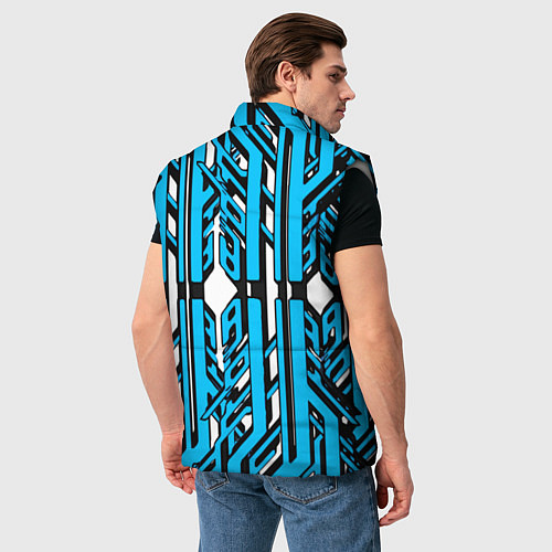 Мужской жилет Чёрно-синие техно полосы на белом фоне / 3D-Светло-серый – фото 4