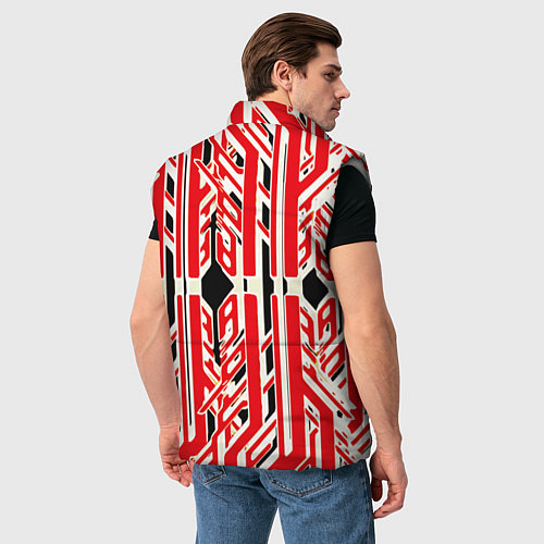 Мужской жилет Бело-красные техно полосы на чёрном фоне / 3D-Светло-серый – фото 4