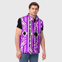 Мужской жилет Бело-фиолетовые техно полосы на чёрном фоне, цвет: 3D-черный — фото 2